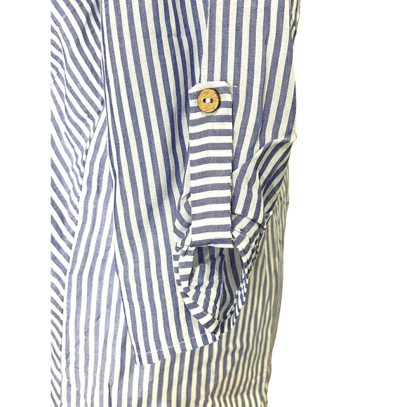 Naif Women’s Blue and White Striped Button-up Collared Blouse Sz Medium Petite - Picture 6 of 6